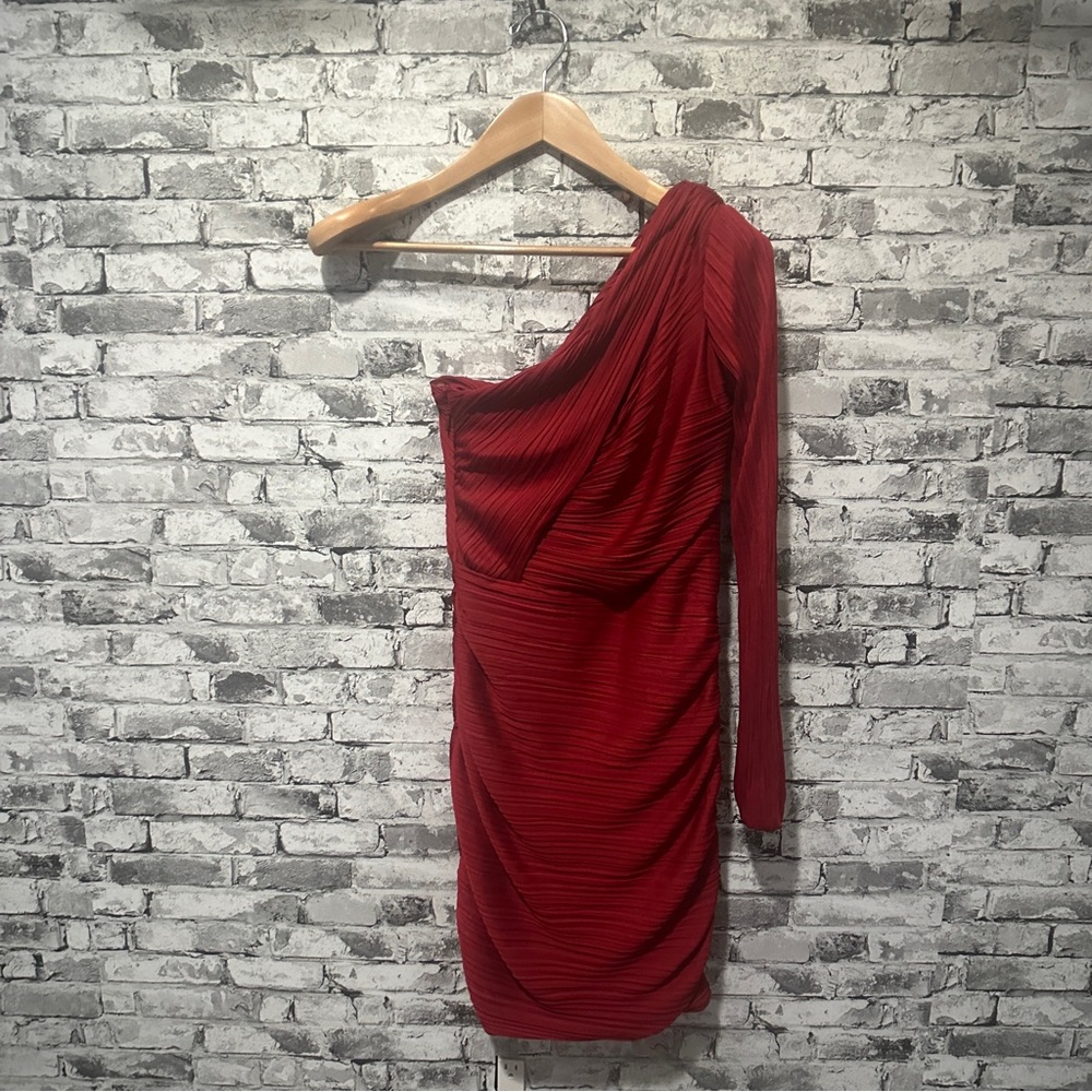 Halston Heritage One-Shoulder Red Dress Size 4